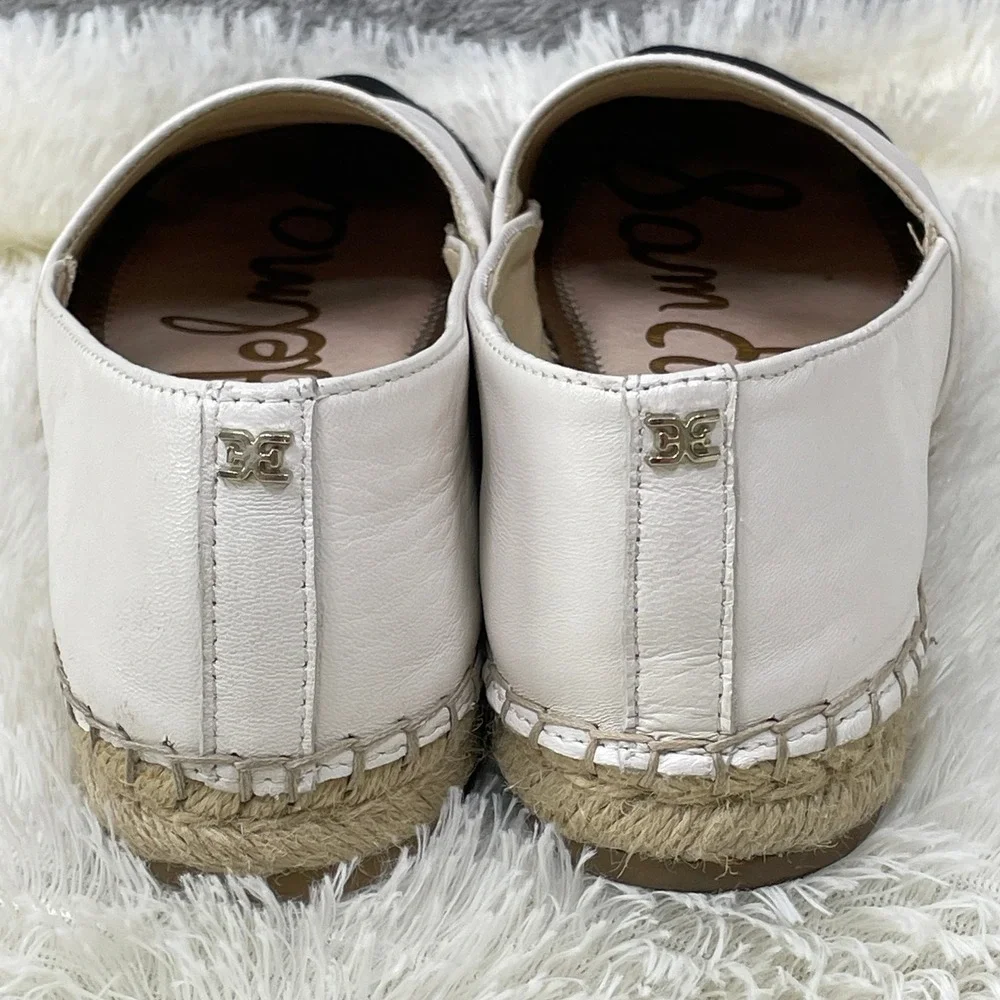 Sam Edelman Krissy Espadrille Women 8 White Black‎ Good Cap Toe Leather Flats